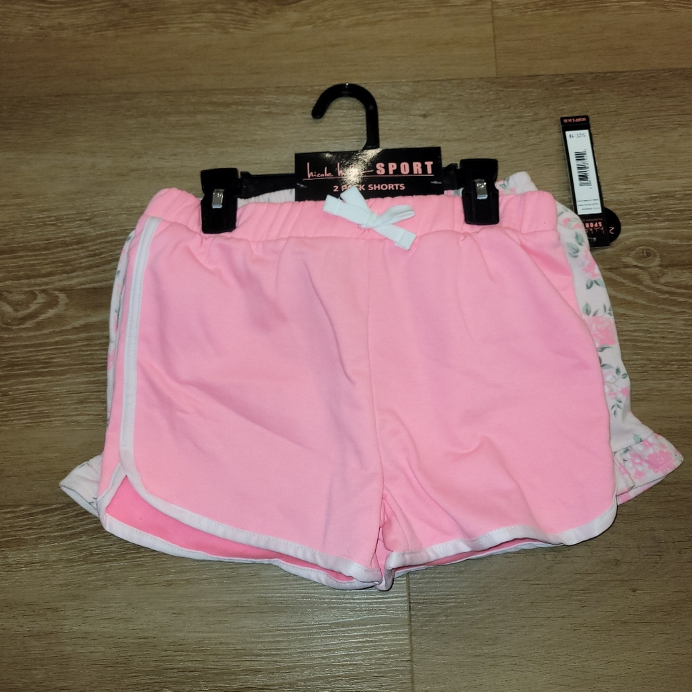 Nicole Miller Sport Girls 2 Piece Set Fleece Shorts Size 10 New Solid & Floral
